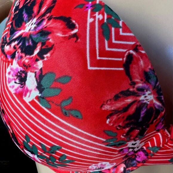 LA SENZA Floral Women's Bra, Push Up Plunge / Red & Black / 38 D - Picture 3 of 7